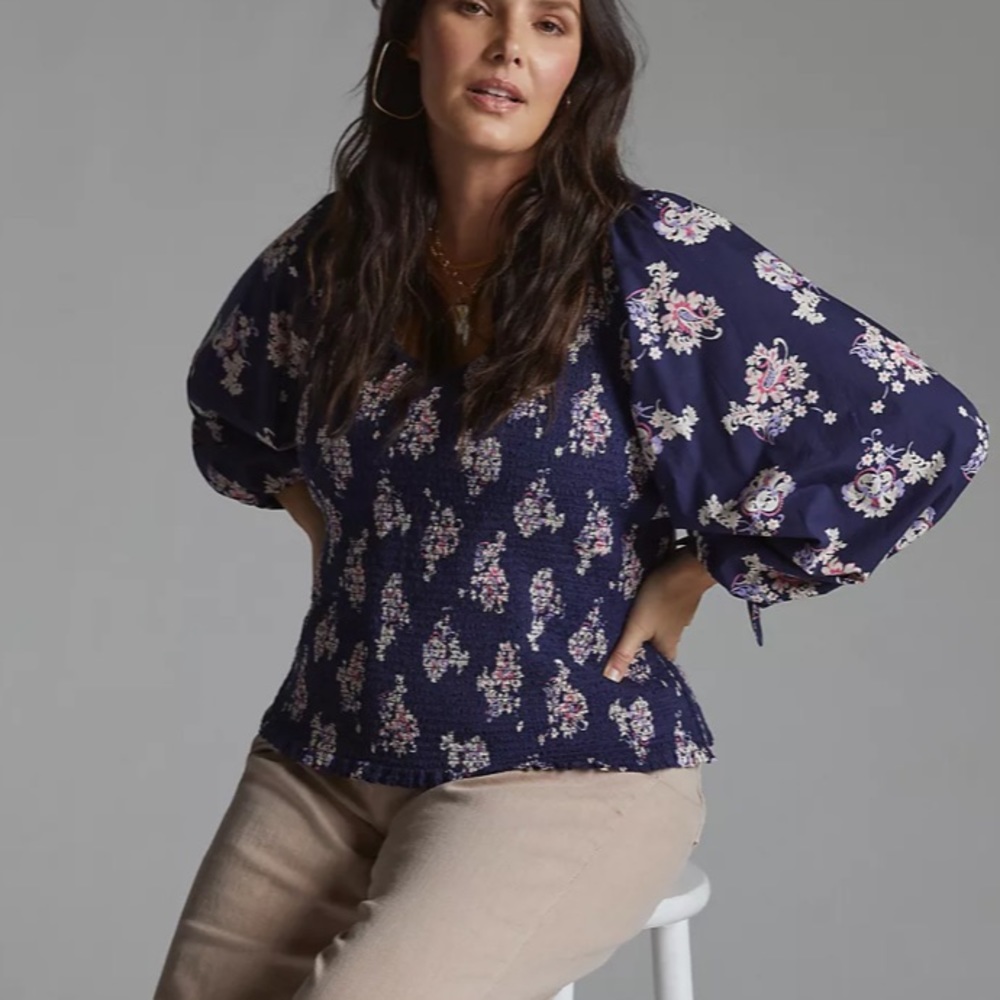 NEW! Anthropologie Smocked Open Back Blouse Size 2X